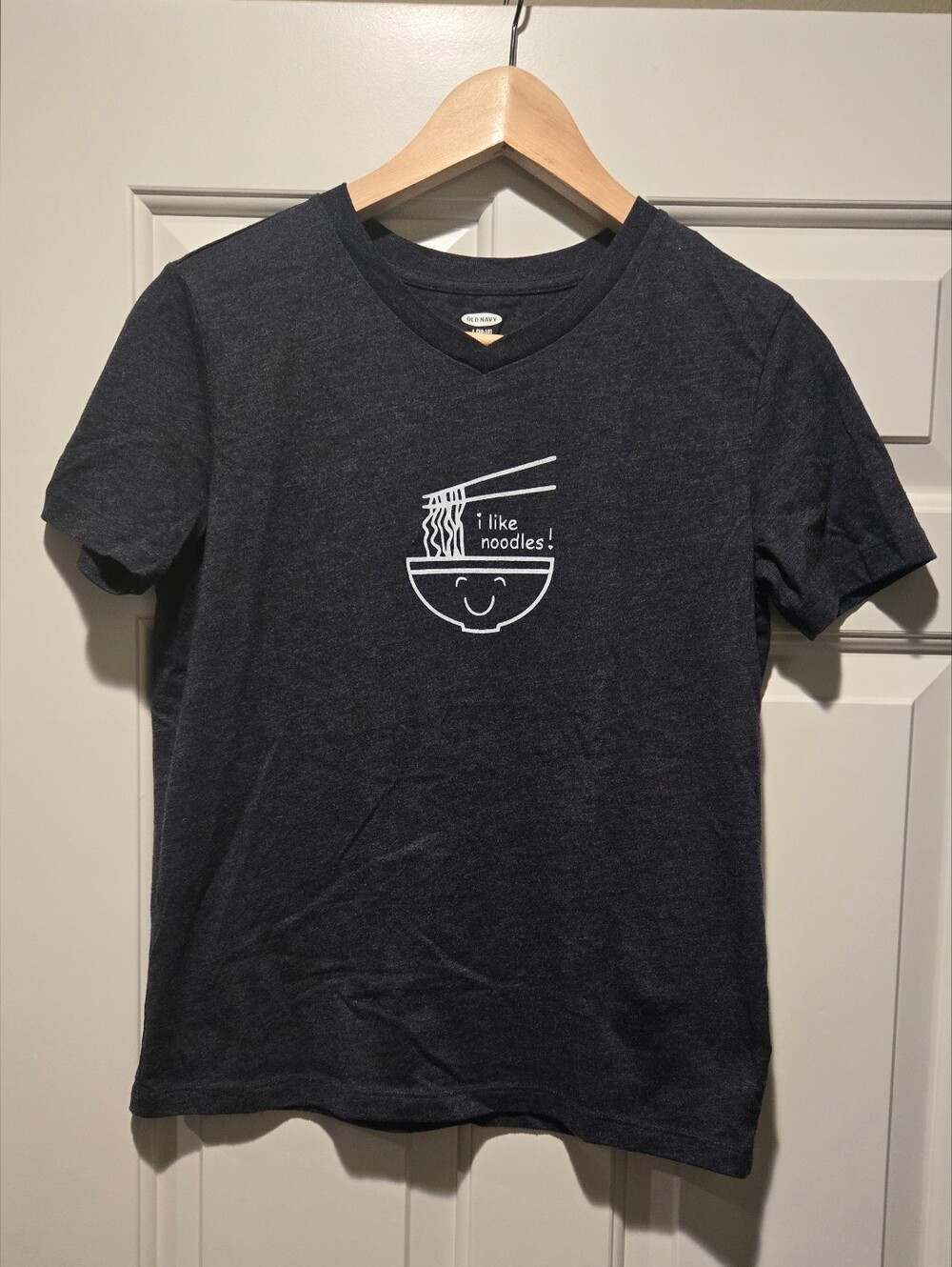 Old Navy - I love noodles. Charcoal V-Neck Tee with Noodle Bowl Graphic